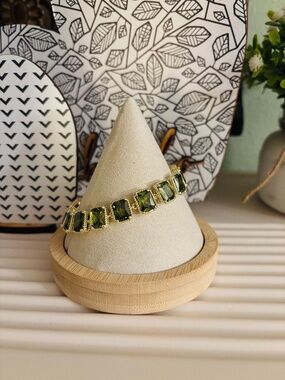 Green Gemstone Tennis Toggle Bracelet Gold Tone